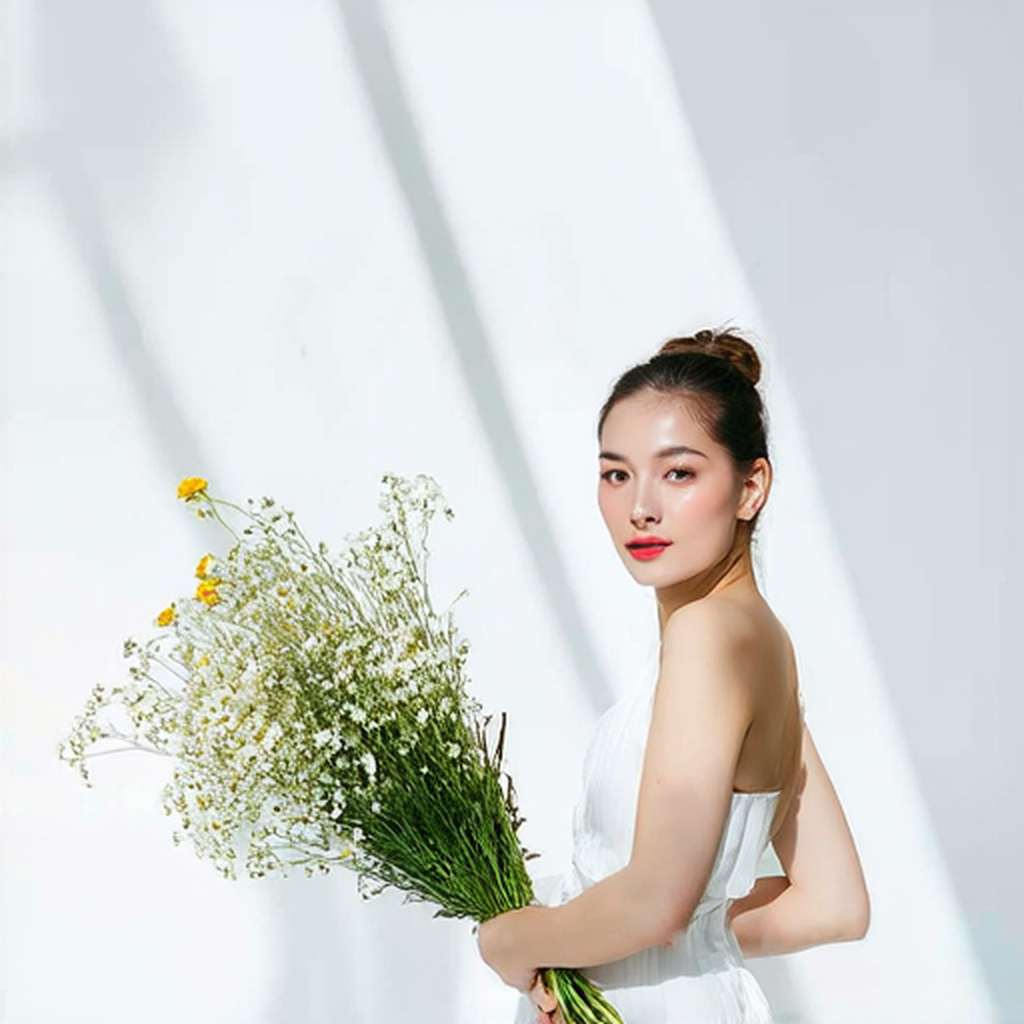Pose-guided: hold flower